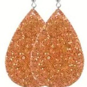 Retro Glittered Teardrop Shape Dangle Earrings Orange 2.95 Drop New